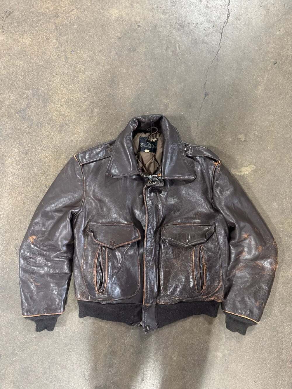 Vintage Golden Fleece Brown Leather A-2 Style Bomber Flight Jacket Size 46